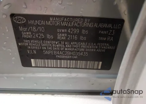 2011 Hyundai Sonata Gls из США, поврежденный, VIN 5NPEB4AC2BH035435